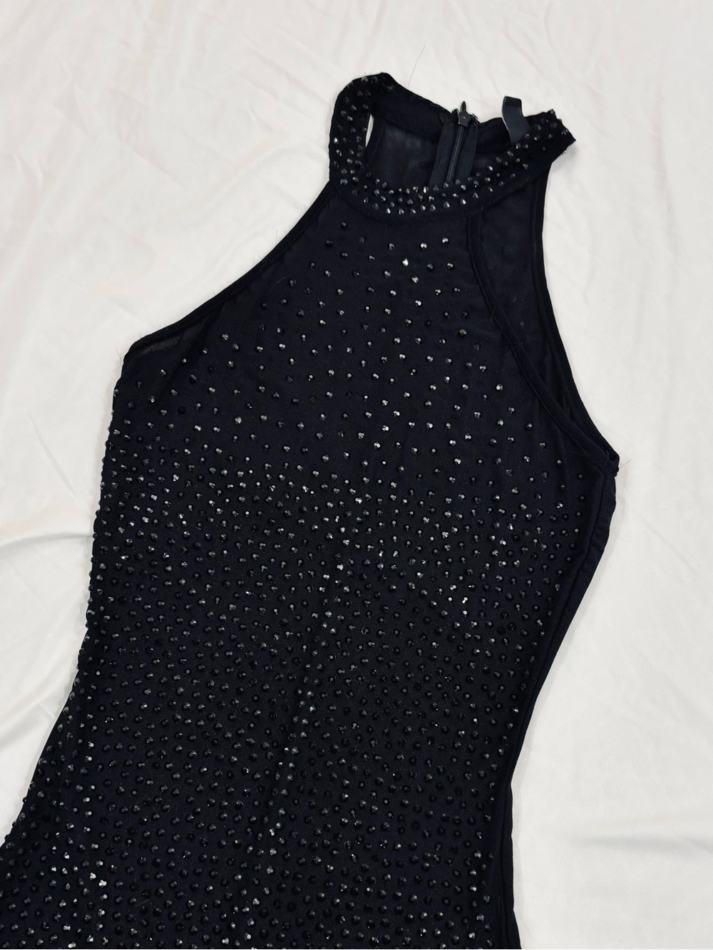 Windsor Beaded Black Sheer Mockneck Fitted Sleeveless Cocktail Dress XS